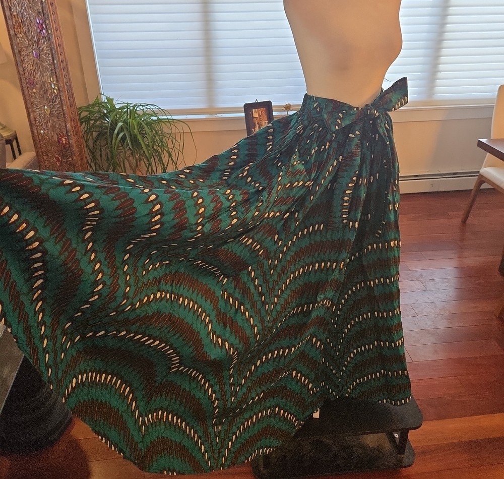 VTG 90s 100% Cotton Full A Line Flare Boho Abstract Maxi Skirt Medium Large